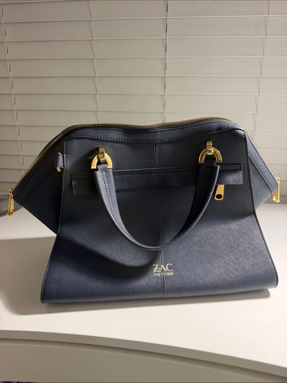 Zac Posen Slate Blue Satchel with Gold Hardware